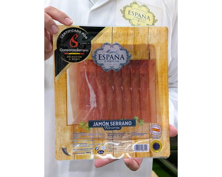 左上にCJSE認証マークが付いたEJEHのハモン・セラーノ